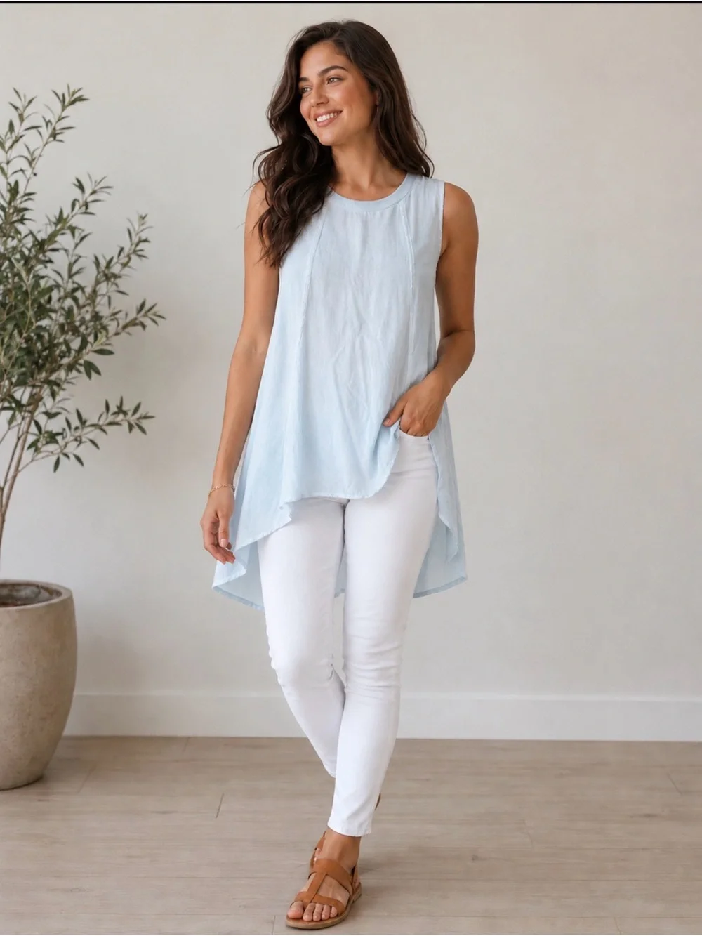 Anthropologie Cloth & Stone Top Women’s S Light Blue Sleeveless High Low Tissue - Picture 2 of 10
